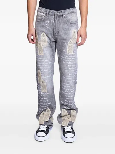 Who Decides War Scripture-print Jeans In Blue
