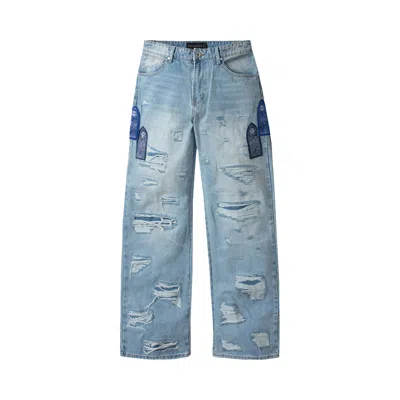 Pre-owned Who Decides War Side Patch Relaxation Denim Jeans 'sky' | Blue | Men's Size 24