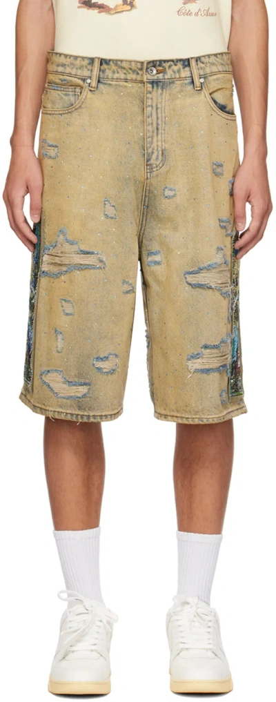 Who Decides War Ssense Exclusive Navy & Beige Unfurled Denim Shorts In Sky