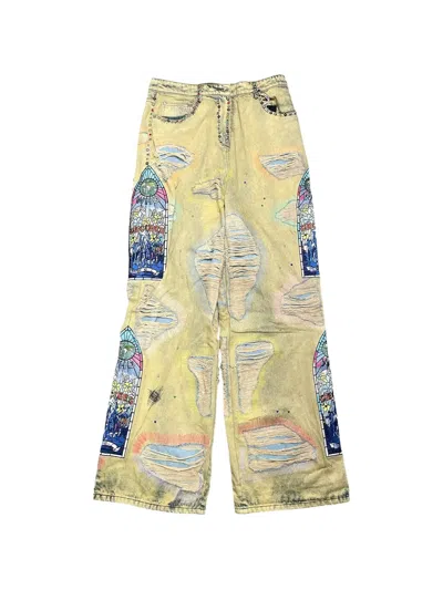 Who Decides War Studded Distressed Bootcut Jeans In Yellow