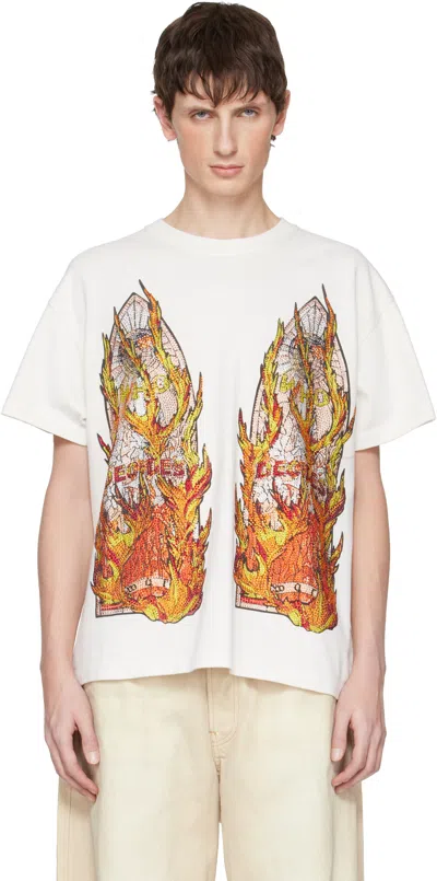 WHO DECIDES WAR WHITE RHINESTONE FLAME GLASS T-SHIRT