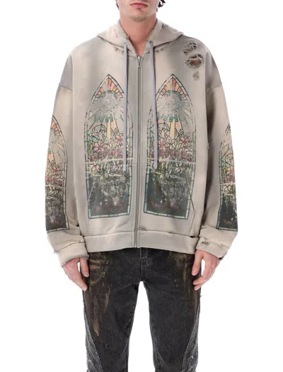 Who Decides War Faded Graphic Zip Hoodie In Gray
