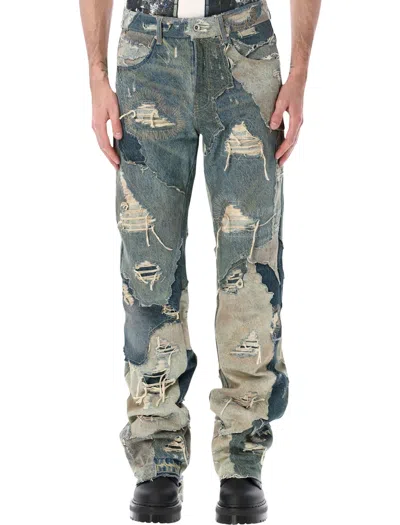 Who Decides War Unearthed Distressed Patchwork Denim Jeans In Multi