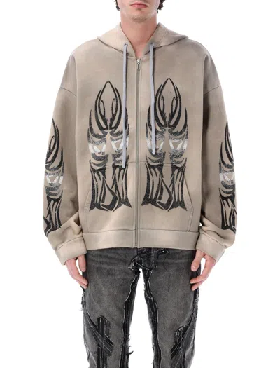 Who Decides War Winged Rhinestone Zip Hoodie In Grey