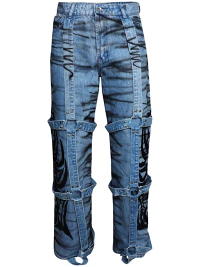 Who Decides War Winged Logo Bondage Jeans In Blue