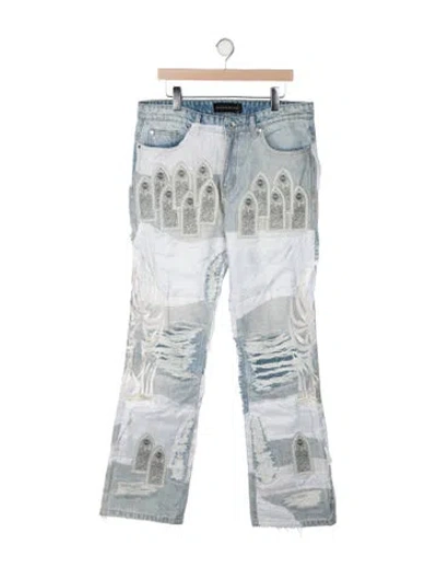 Pre-owned Who Decides War Winged Organza Straight-leg Jeans In Blue