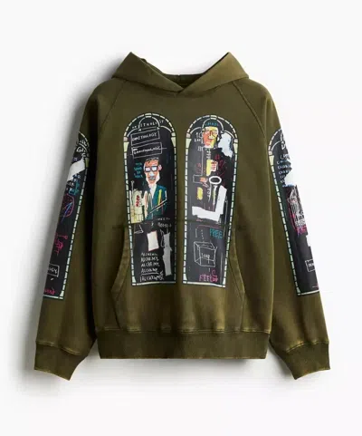 Pre-owned Who Decides War X H&m X Basquiat Olive Oversized Hoodie In Green