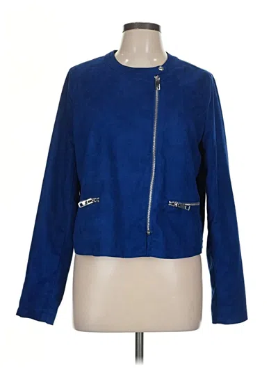Pre-owned Who What Wear Faux Leather Jacket In Blue