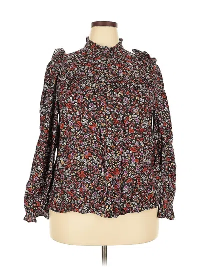 Pre-owned Who What Wear Long Sleeve Blouse In Brown