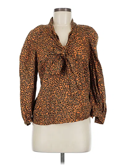 Pre-owned Who What Wear Long Sleeve Blouse In Brown