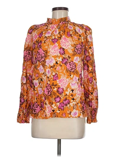 Pre-owned Who What Wear Long Sleeve Blouse In Orange