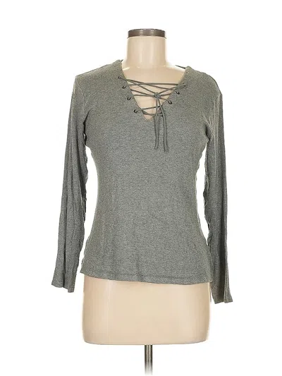 Pre-owned Who What Wear Long Sleeve Top Gray Keyhole Neckline Tops
