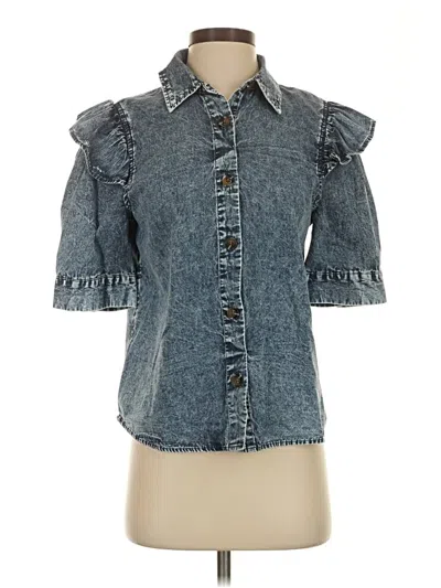Pre-owned Who What Wear Short Sleeve Blouse In Blue