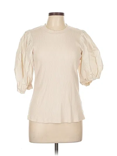 Pre-owned Who What Wear Short Sleeve Top Ivory Mock Neckline Tops In White