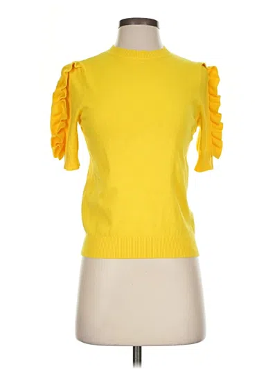 Pre-owned Who What Wear Short Sleeve Top Yellow Ruffles Neckline Tops