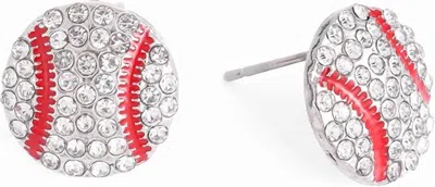 Wholesale Accessory Market Women's Baseball Crystal Stud Earrings In Silver