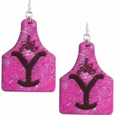 Wholesale Accessory Market Women's Cowhide Yellowstone Cattle Tag Earrings In Pink