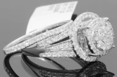 Pre-owned Wholesale Diamonds 10k White Gold 1.16 Carat Womens Real Diamond Engagement Ring Wedding Band Set In I