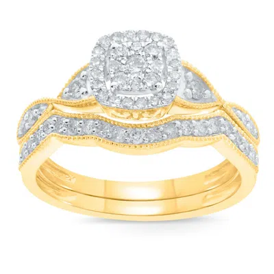Pre-owned Wholesale Diamonds 10k Yellow Gold .50 Ct Women Real Diamond Engagement Ring Wedding Band Ring Set In I