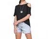 Wholesale Fashion Square Plus Size Cold Shoulder Strappy Tee In Black In Black