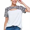 Wholesale Fashion Square Plus Size Cutout Neck Tee In White Snake Print In White