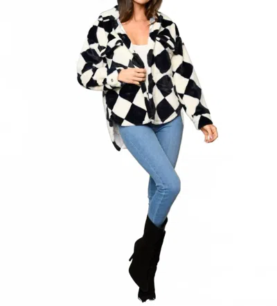 Wholesale Fashion Trends Long Sleeve Square Print Button Closure Jacket In White/black In Multi