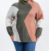 Wholesale Fashion Trends Mock Neck Colorblock Pullover - Plus In Pink/green/gray In Multi