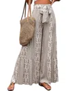 Wholesalesir Flowy Wide Leg Pants With Tie Waist In Beige In Multi