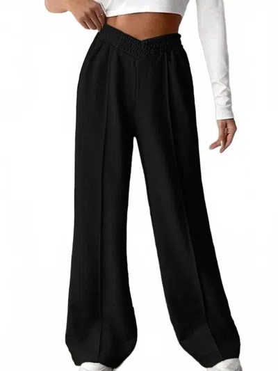 Wholesalesir Sage Casual Elastic V-shaped High Waisted Wide Leg Pants In Black
