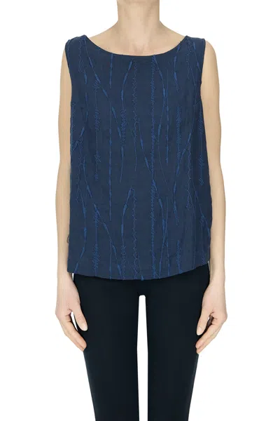 Why Ci Embroidered Linen Top In Blue