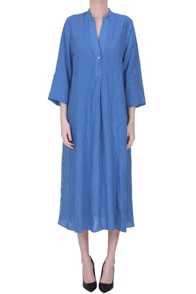 Why Ci Embroidered Linen Wide Dress In Blue