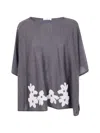 Why Ci Floral-embroidered Wool Cape In Grey