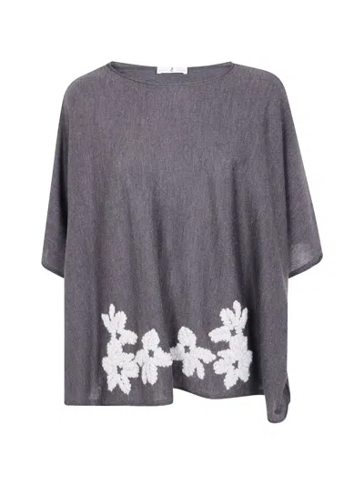 Why Ci Floral-embroidered Wool Cape In Grey