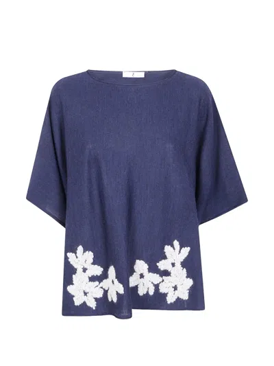 Why Ci Floral-embroidered Wool Shirt In Blue