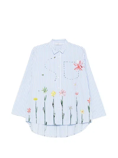 Why Ci Floral-print Striped Shirt In Blue