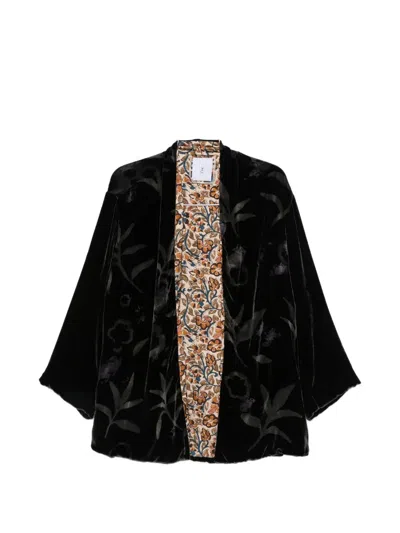 Why Ci Floral-print Velvet Cape In Black