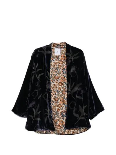 Why Ci Floral-print Velvet Cape In Black