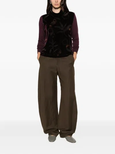 Why Ci Floral-print Velvet-panel Blouse In Burgundy