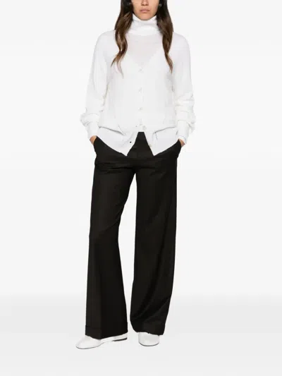 Why Ci Pointelle-trim V-neck Cardigan In White