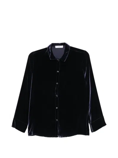 Why Ci Velvet Long-sleeve Pyjama Shirt In Blue