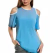 Why Dress Cold Shoulder Rhinestone Trim Blouse In Baby Blue In Blue