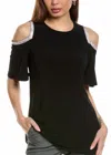 Why Dress Cold Shoulder Rhinestone Trim Blouse In Black In Black