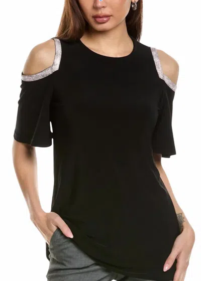 Why Dress Cold Shoulder Rhinestone Trim Blouse In Black