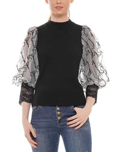 Why Dress Eyes On Me Writing Organza Puffy Sleeve Top In Black