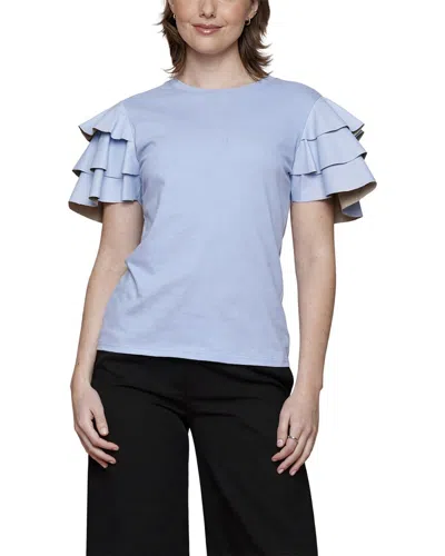 Why Dress Faux Leather Ruffle Top In Blue