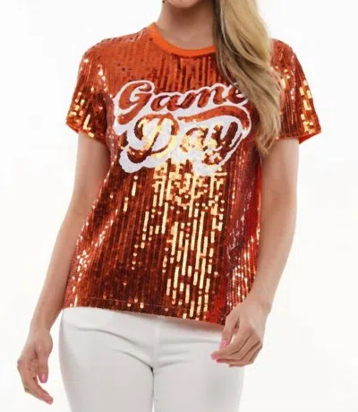Why Dress Game Day Sequin Tee In Orange/white In Multi