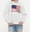 Why Dress God Bless American Flag Sequin Sweatshirt In White