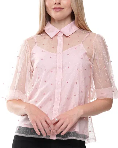 Why Dress Mesh And Pearl Button Up In Pink