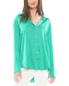 Why Dress Satin Button Down Blouse In Green