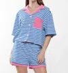WHY DRESS TERRY CLOTH STRIPED TOP IN BLUE